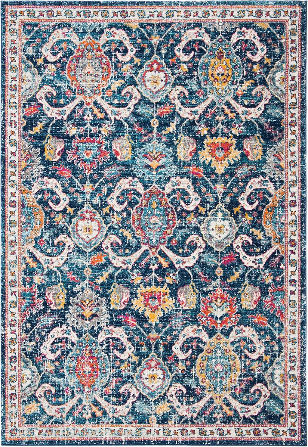 Evoke Collection 4' X 6' Navy / Fuchsia EVK255N Boho Non-Shedding Living Room Bedroom Accent Rug