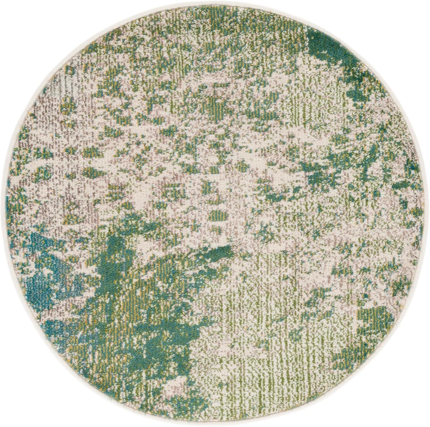 Madison Collection Area Rug - 5' Round, Green & Ivory, Modern Abstract Design, Non-Shedding & Easy Care, Ideal for High Traffic Areas in Living Room, Bedroom (MAD499Y)