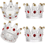 Set of 4 Glass Crown Tealight Candle Holder Crystal Votive Candle Holder Candle Stand, Crown Nail Art Dappen Dish Tea Light Holder for Dining Table Centerpiece Home Decor Wedding Party (Red)