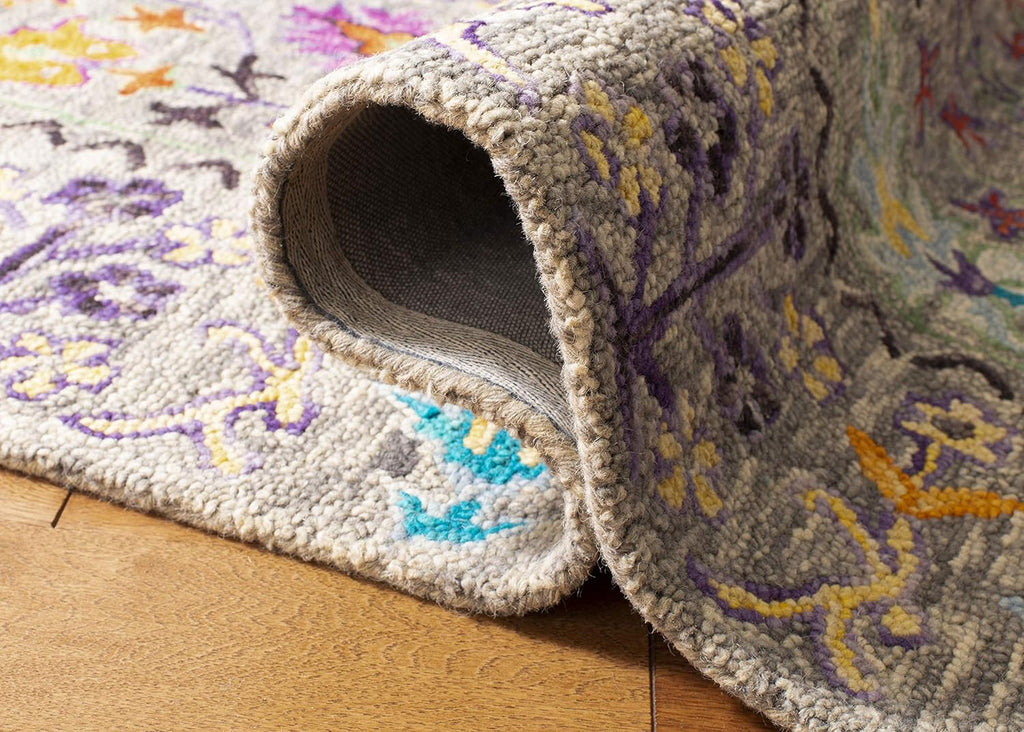 Blossom Collection Accent Rug - 4' X 6', Grey & Multi, Handmade Tassel Wool, Ideal for High Traffic Areas in Entryway, Living Room, Bedroom (BLM453A)