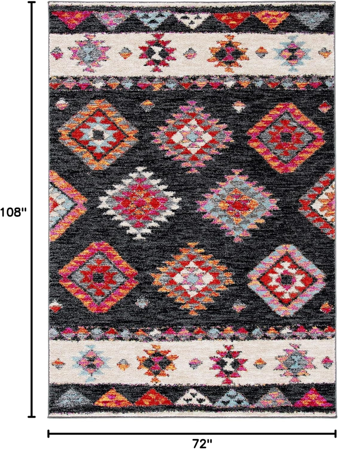 Adirondack Collection Area Rug - 6' X 9', Black & Red, Boho Tribal Design, Non-Shedding & Easy Care, Ideal for High Traffic Areas in Living Room, Bedroom (ADR245Z)