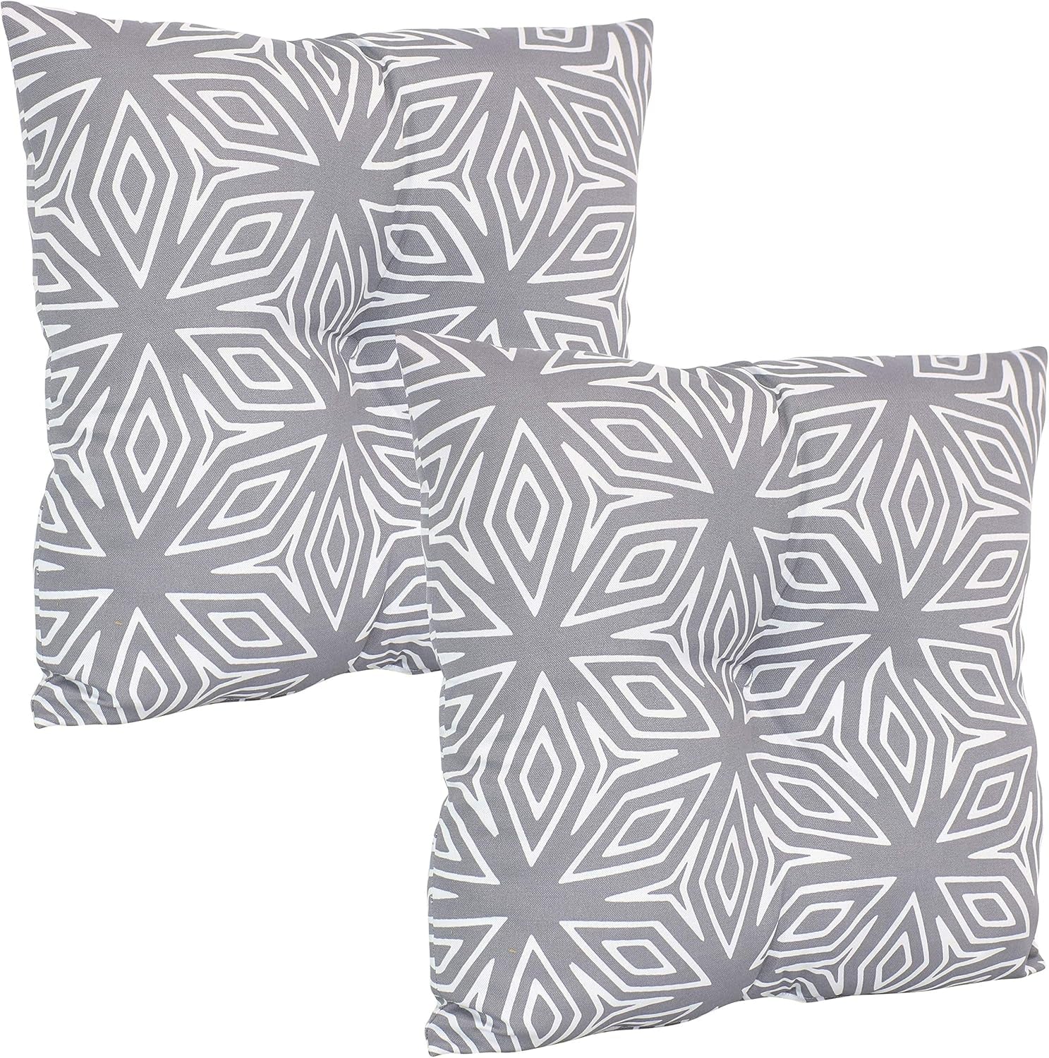 Tufted Indoor and Outdoor Decorative Throw Pillows - 19-Inch Square Patio Cushions Set of 2 - Weather-Resistant Polyester - Gray Geometric