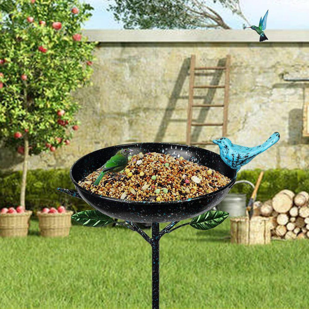 41 In. Metal Bird Bath with Stake and Decorative Cast Iron Bird for Outdoor Garden Yard Decor