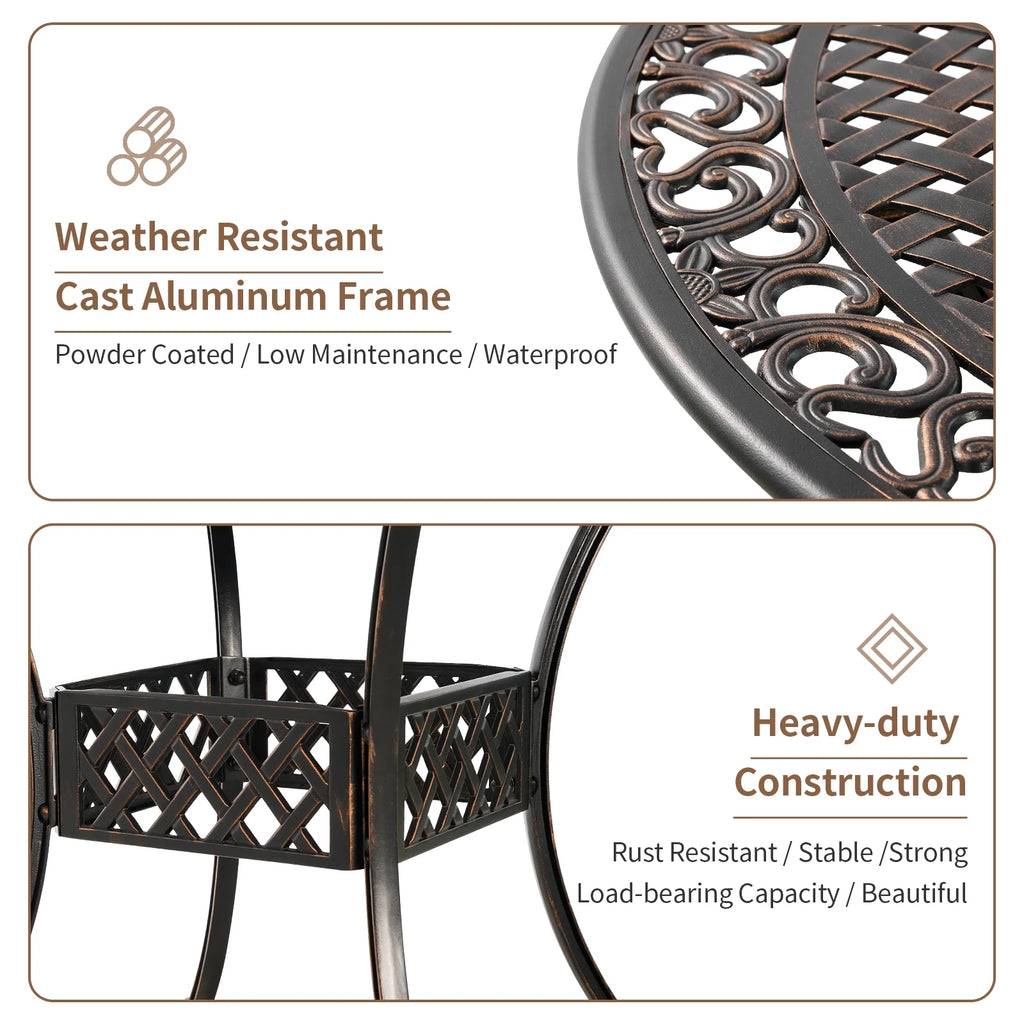 42"Patio Bistro Table,Cast Alumnium Patio Dining Table,Metal Outdoor Dining Table with 1.7"Umbrella Hole for Patio(Antique Bronze)