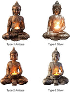 12" Thai Buddha Tealight Holder Buddha Statue Candle Holder,Buddha Tealight Candle Holder Statue Meditation Candle Stand for Office, Indoor, Outdoor Resin Buddha Decor