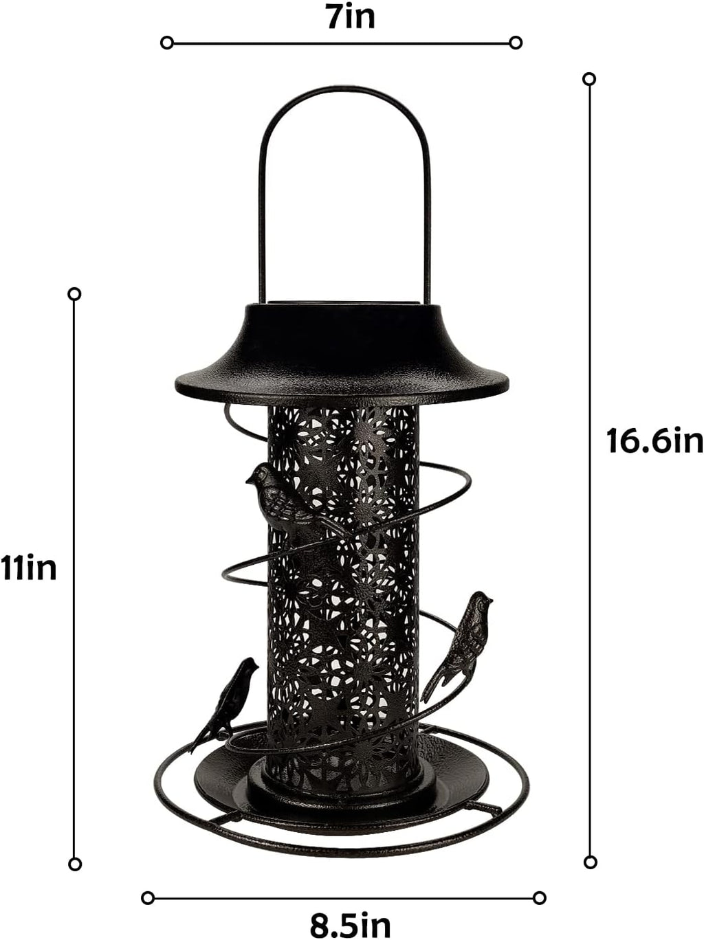Solar Bird Feeder Heavy Duty Wild Bird Feeder Waterproof Tube Bird Feeder Solar Powered Garden Lantern Bird House Feeder with Light for outside Hanging Garden Decoration - Bronze