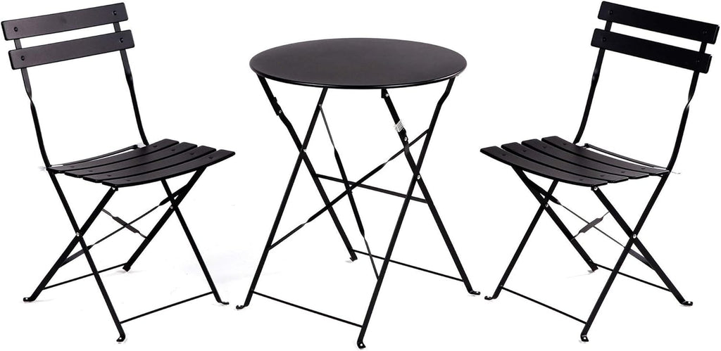Premium Frame Patio Bistro Set, Folding Outdoor Patio Furniture Sets, 3-Piece Patio Set of Folding Patio Table and Chairs, Black