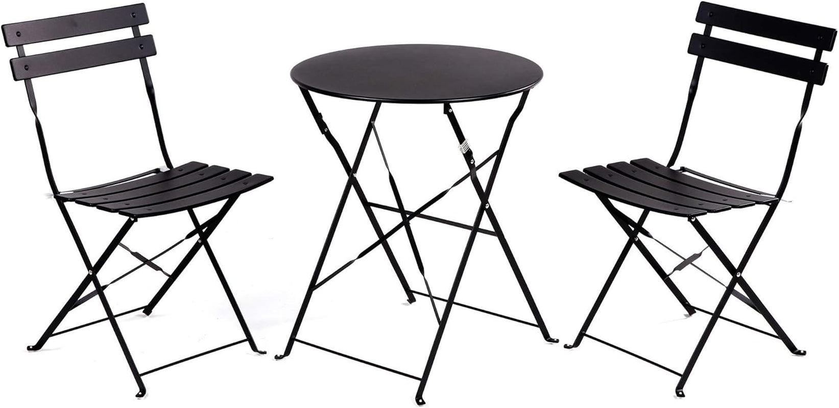 Premium Frame Patio Bistro Set, Folding Outdoor Patio Furniture Sets, 3-Piece Patio Set of Folding Patio Table and Chairs, Black
