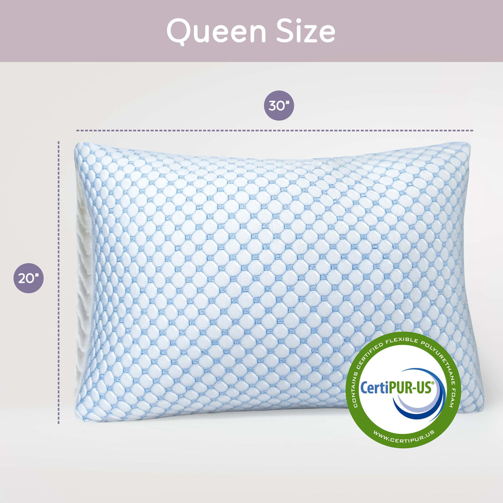 Temperature Queen Pillows Set of 2, Regulating and Adjustable Soft Memory Foam Cooling Bed Pillows Queen Size Pillows Set of 2, 20" X 30"