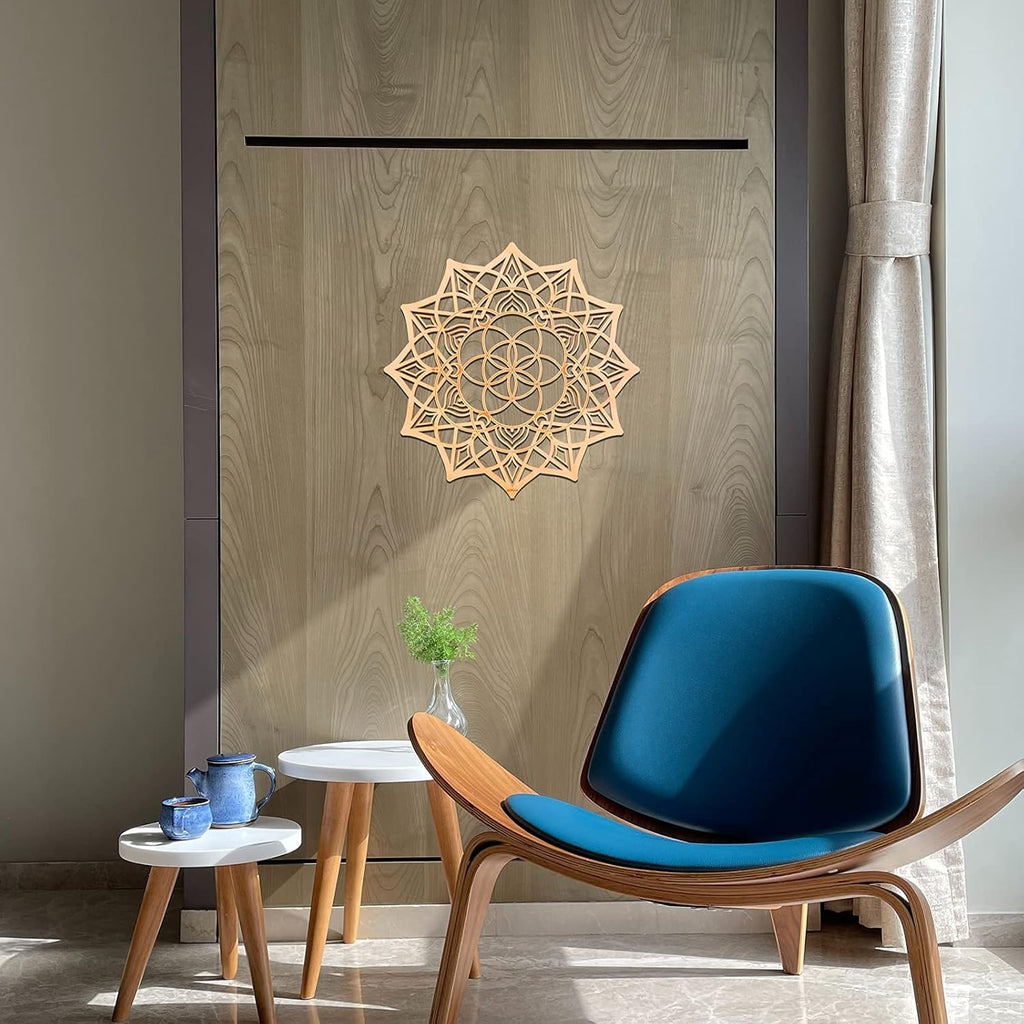 11.5" Sacred Geometry Wall Art, Wooden Mandala Wall Decor, Meditation Chakra Wood Wall Sculpture Art Symbol Spiritual Decor Yoga Gifts Crystal Grid Board (Mandala)