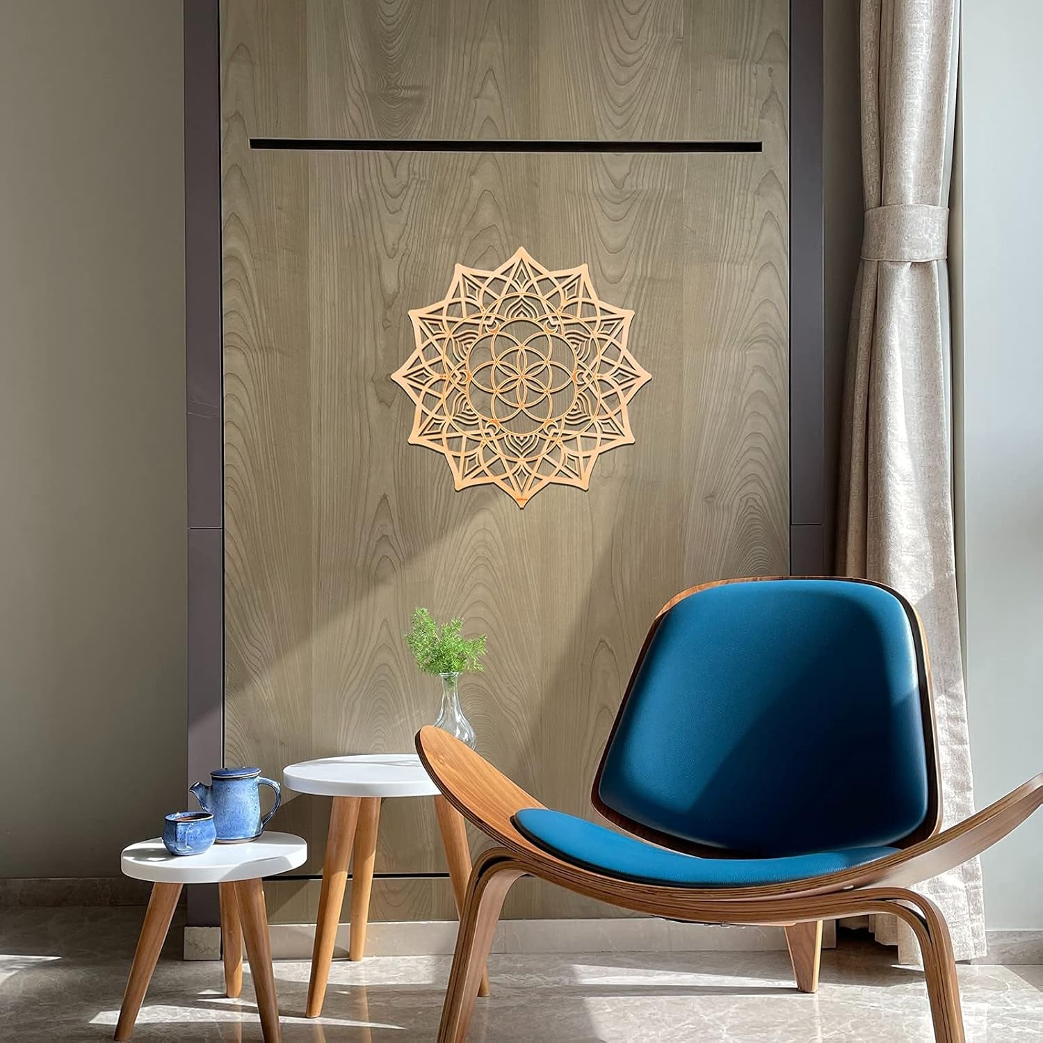 11.5" Sacred Geometry Wall Art, Wooden Mandala Wall Decor, Meditation Chakra Wood Wall Sculpture Art Symbol Spiritual Decor Yoga Gifts Crystal Grid Board (Mandala)