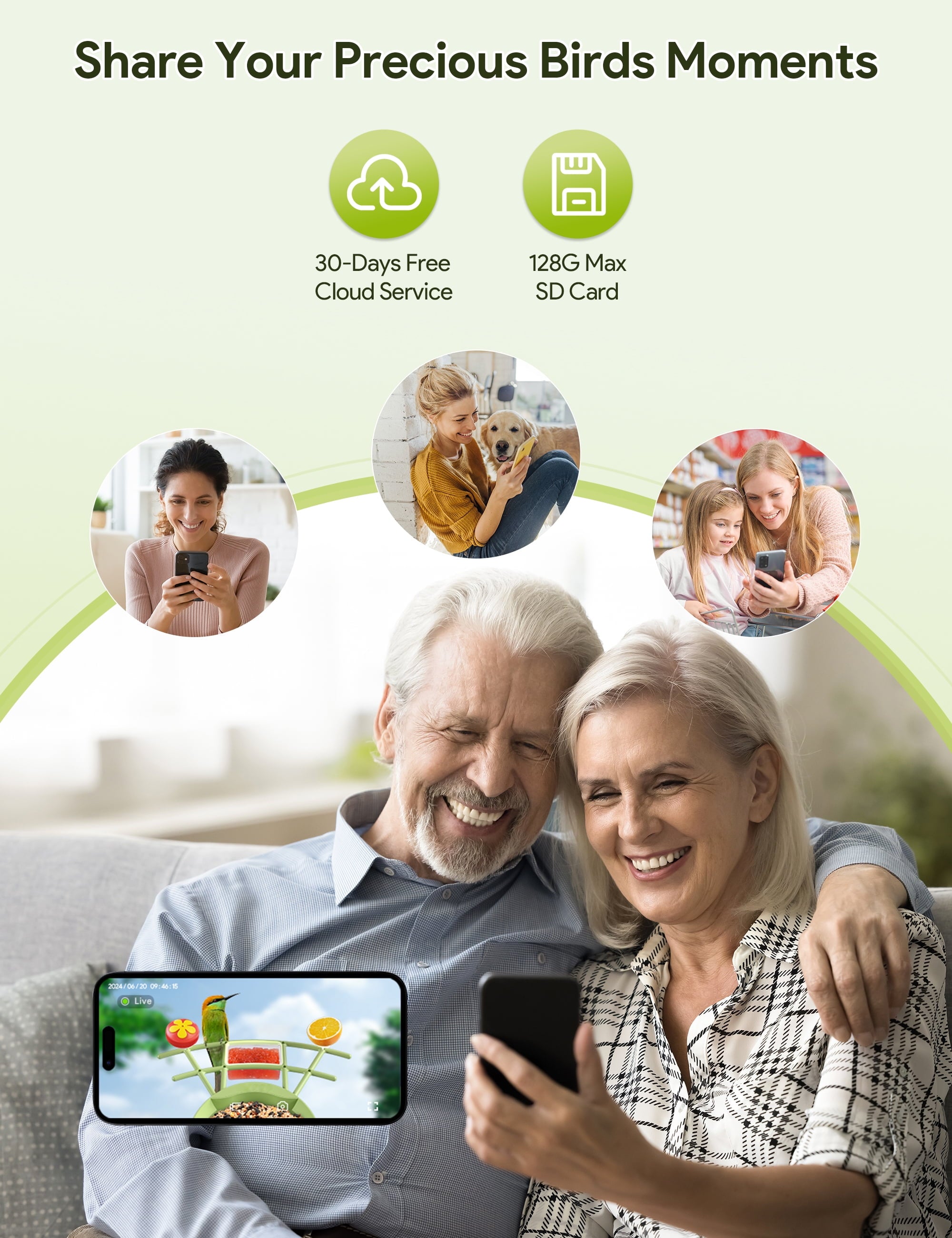 Smart Bird Feeder with Camera, AI Identify 10000+ Species, 1080P HD Bird Watching Camera with Solar Panel, Auto-Capture & Motion Detection, Ideal Gift for Bird Lovers