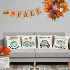 Set of 4 Fall Pillow Covers 16X16 Inch Thanksgiving Throw Pillows Covers Autumn Blue Pumpkins Decorative Cushion Covers Home Outdoor Sofa Couch Pillow Cases for Fall Decorations (16 by 16)