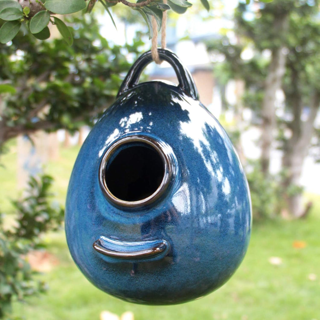 Birdhouse Ceramic Hanging Birdhouses Bird Hut Hanging Outdoor Birdhouse for Wild Birds, Finch, Cardinal, and Bluebird - Blue