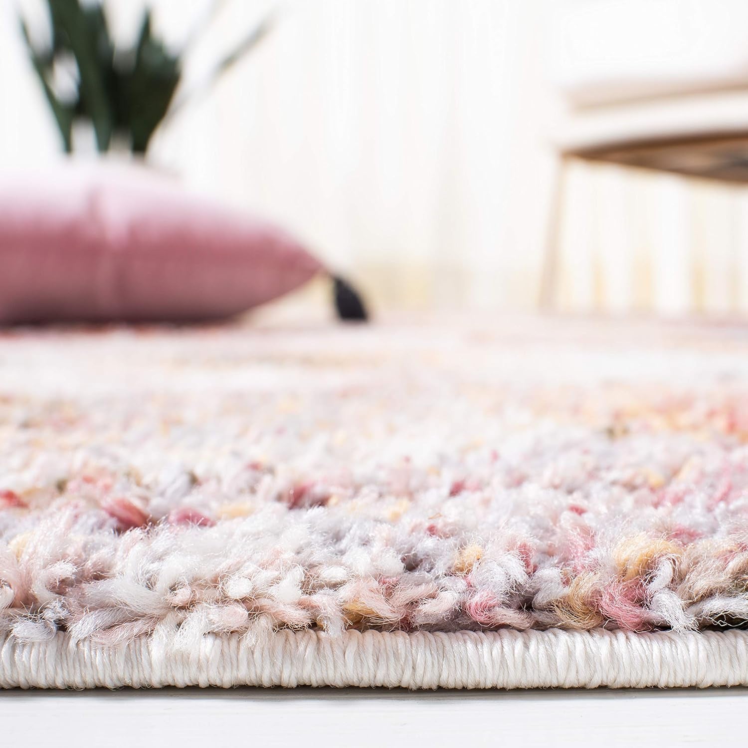 Calista Shag Collection Area Rug - 5'5" X 7'7", Ivory & Rust, Floral Design, Non-Shedding & Easy Care, 1-Inch Thick Ideal for High Traffic Areas in Living Room, Bedroom (CAL152A)