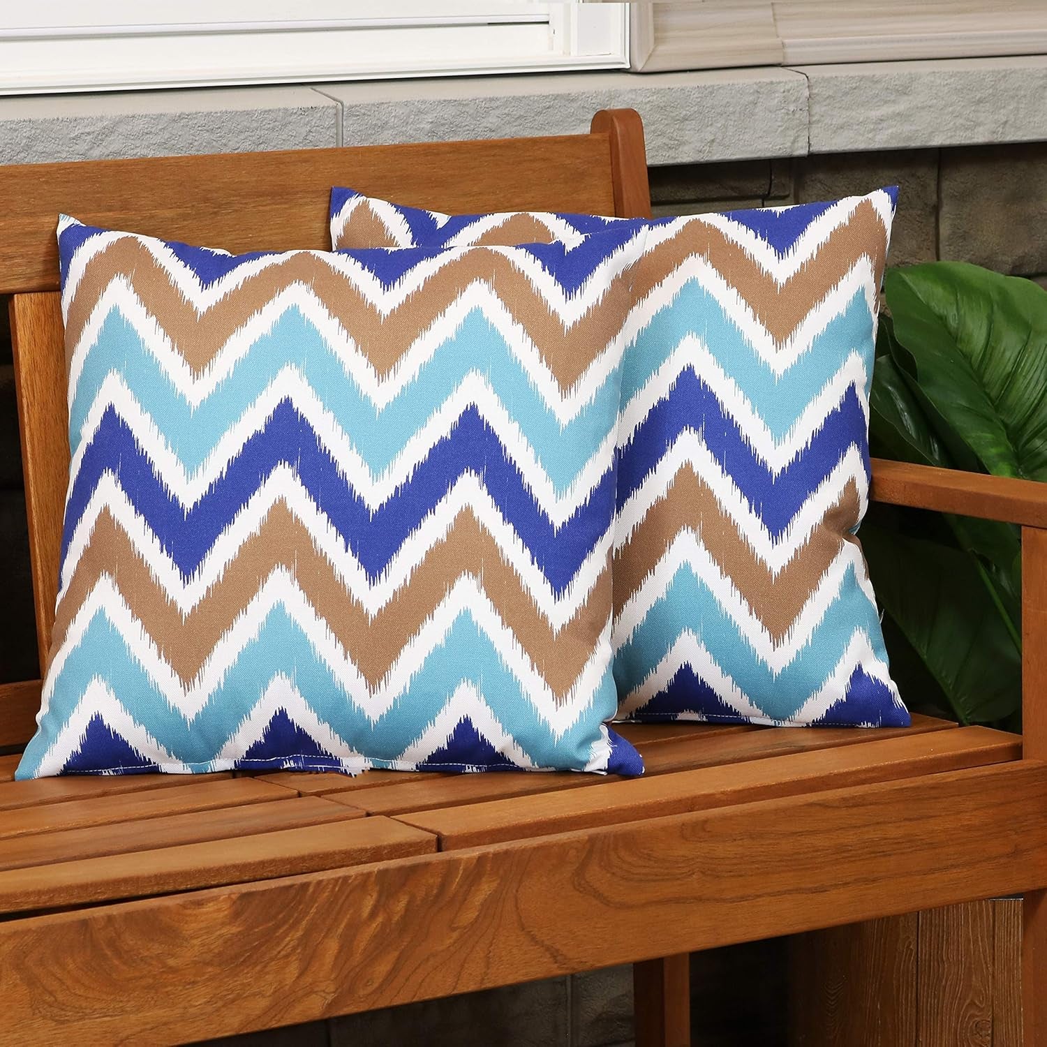 Indoor and Outdoor Decorative Throw Pillows Set of 2 with Zipper Closures and Inserts - 17-Inch Square Patio Furniture Accents - Weather-Resistant Polyester - Chevron Bliss