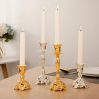 Gold Candlestick Holders Set of 2 Taper Candle Holders Deluxe Ornate Candle Holders for Shabbat Taper Candles, Candle Centerpiece, Wedding Candles, Christmas Candle 7.4Inch