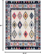 Adirondack Collection Area Rug - 5'1" X 7'6", Ivory & Grey, Boho Tribal Design, Non-Shedding & Easy Care, Ideal for High Traffic Areas in Living Room, Bedroom (ADR270A)