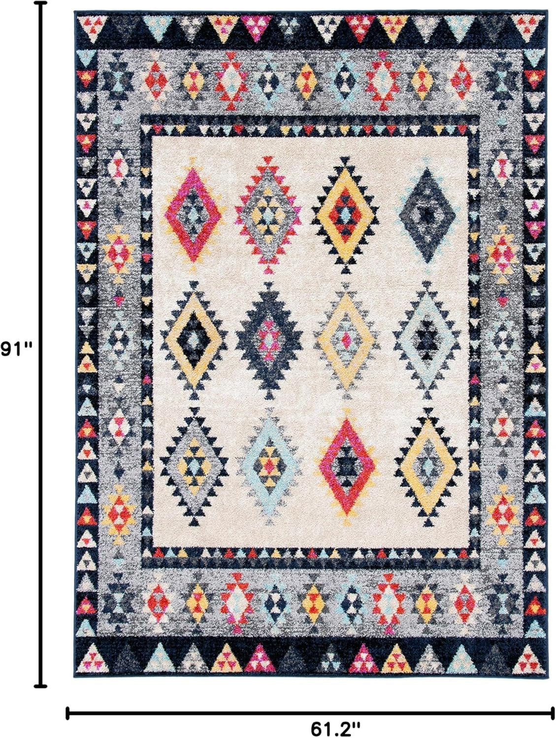 Adirondack Collection Area Rug - 5'1" X 7'6", Ivory & Grey, Boho Tribal Design, Non-Shedding & Easy Care, Ideal for High Traffic Areas in Living Room, Bedroom (ADR270A)