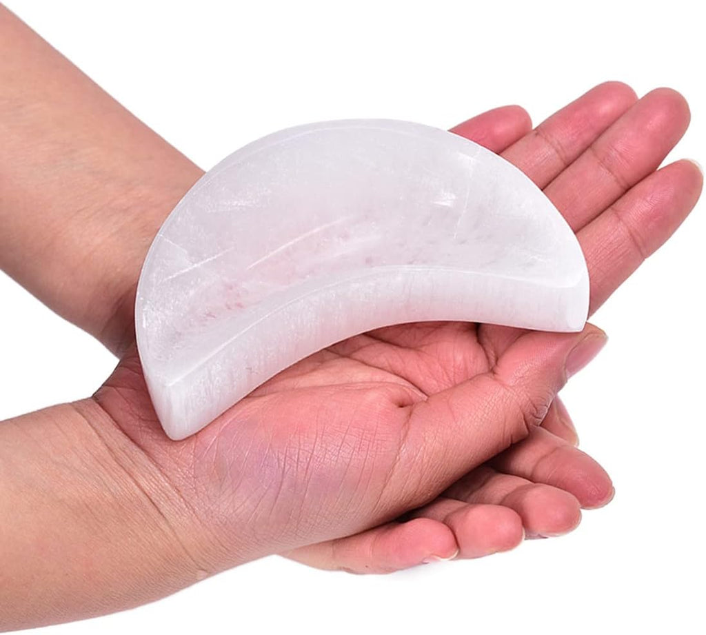 4 Inch Selenite Bowl Moon Shape Moroccan Selenite Crystal Charging Bowl for Healing, Recharging Crystals