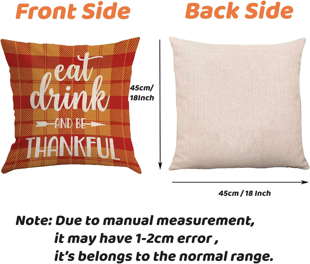 Fall Pillow Covers 18X18 Inch Thanksgiving Farmhouse Decorative Throw Pillow Insert Set of 4, Linen Fall Pillow Covers with Zipper, Maple Leaf, Pumpkin, Truck Design, Autumn Decor for Home