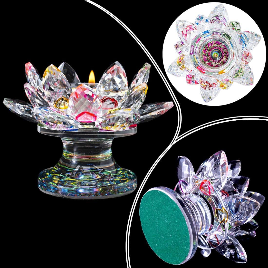 Colorful Crystal Lotus Flower Candle Holder Tealight Holders (4.5Inch-Multi)