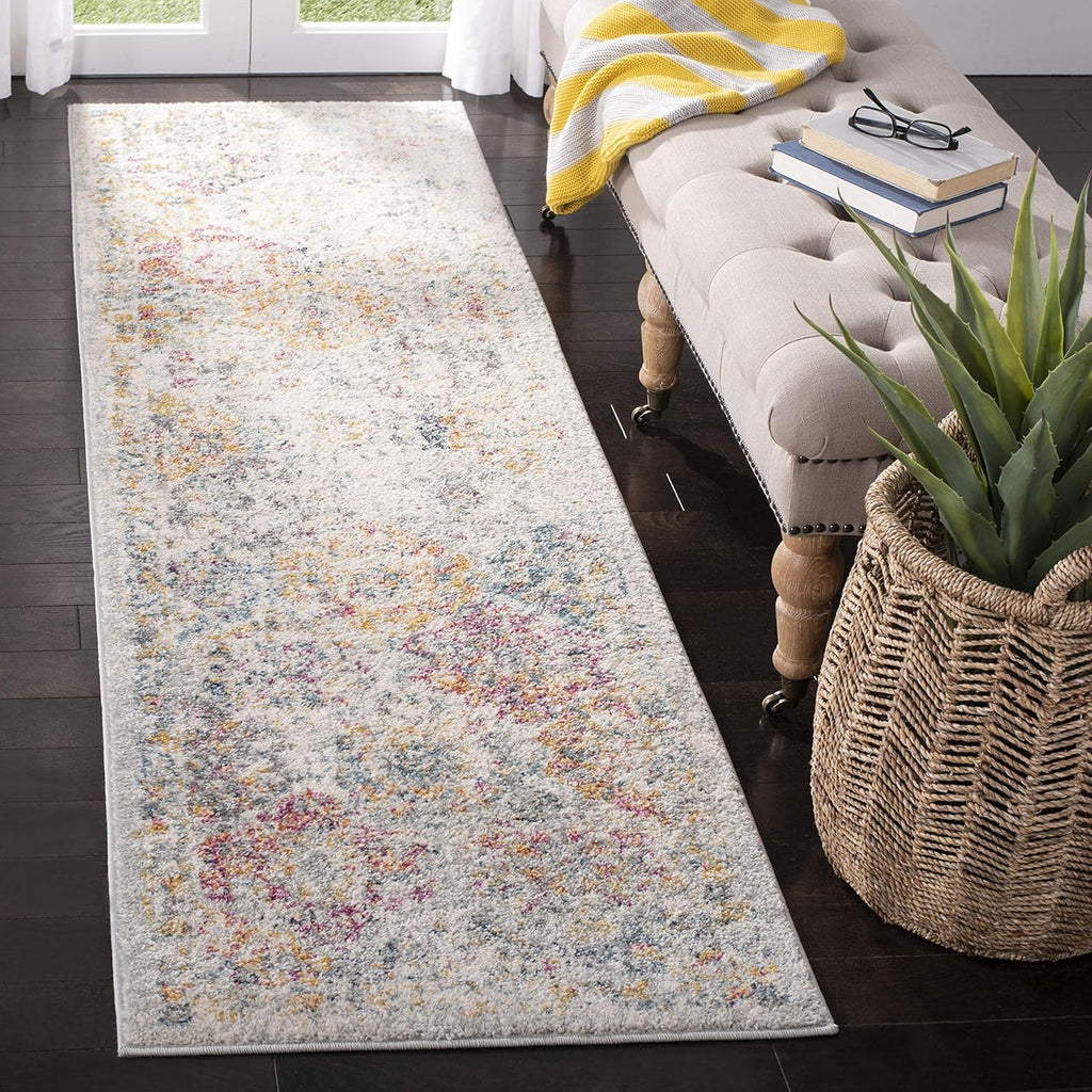 Madison Collection Runner Rug - 2'3" X 14', Grey & Gold, Boho Chic Distressed Design, Non-Shedding & Easy Care, Ideal for High Traffic Areas in Living Room, Bedroom (MAD611F)