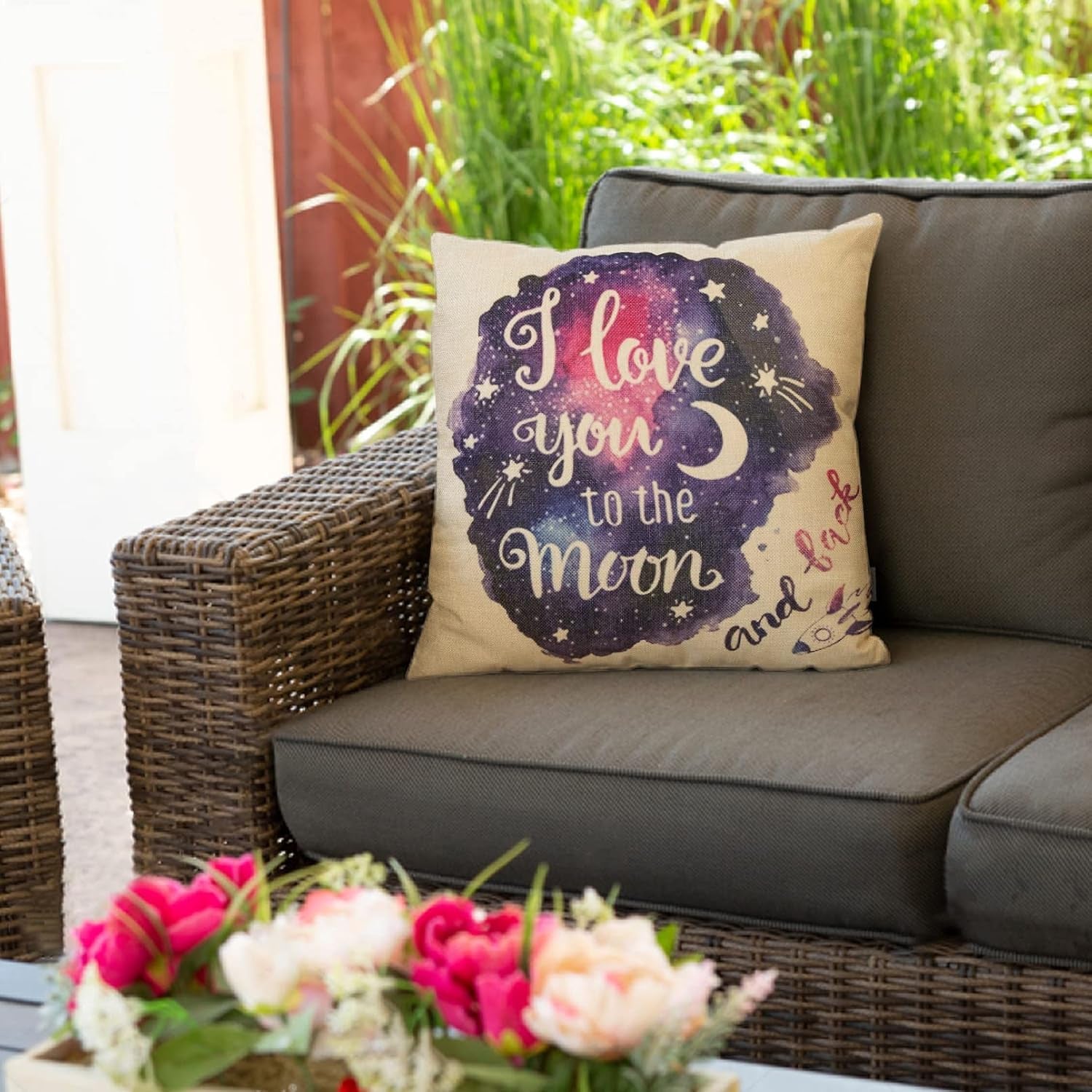 Cotton Linen Home Decorative Throw Pillow Cover 18" X 18", Galaxy Star Cushion Case for Sofa Couch Watercolor I Love You to the Moon and Back Lover Gift Decor Valentine’S Day Decoration