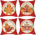 Merry Christmas Gingerbread Man House Decorative Throw Pillow Cover 18X18 Set of 4, Xmas Red Polka Dot Coffee Welcome Home Decorations, Winter Happy Cushion Case Decor for Sofa Couch