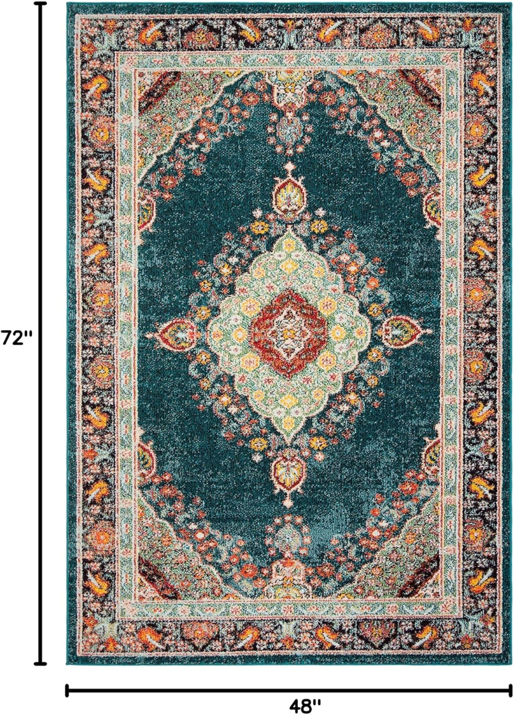 Madison Collection Accent Rug - 4' X 6', Navy & Turquoise, Medallion Distressed Design, Non-Shedding & Easy Care, Ideal for High Traffic Areas in Entryway, Living Room, Bedroom (MAD252N)