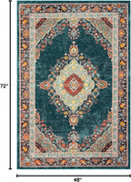 Madison Collection Accent Rug - 4' X 6', Navy & Turquoise, Medallion Distressed Design, Non-Shedding & Easy Care, Ideal for High Traffic Areas in Entryway, Living Room, Bedroom (MAD252N)
