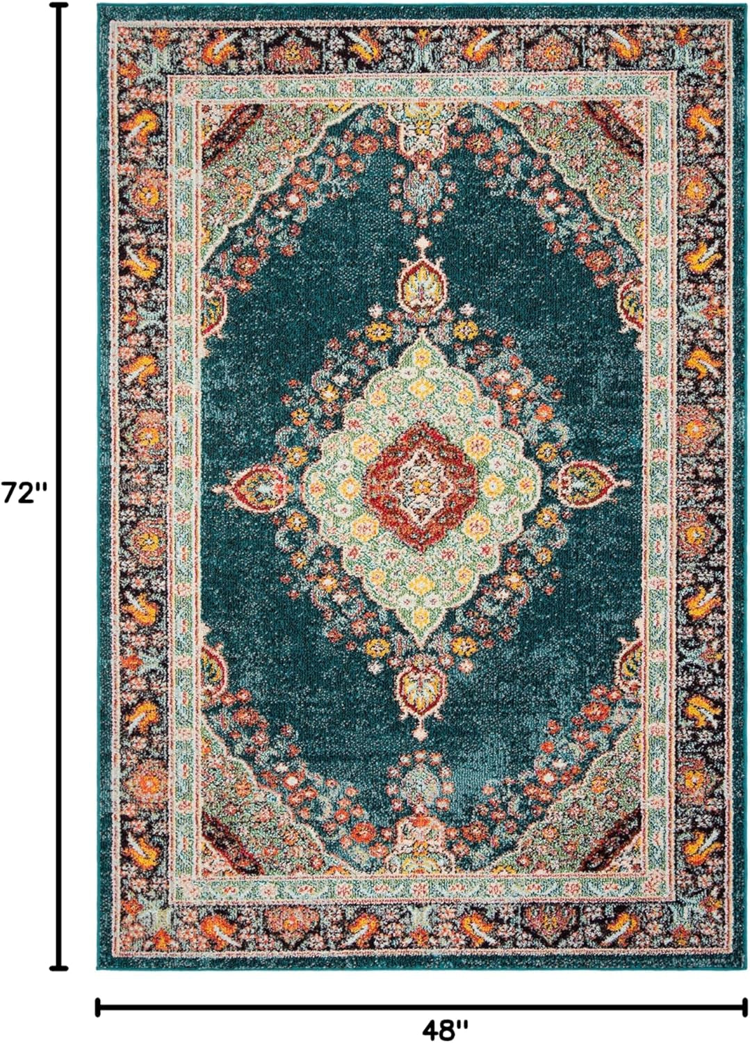 Madison Collection Accent Rug - 4' X 6', Navy & Turquoise, Medallion Distressed Design, Non-Shedding & Easy Care, Ideal for High Traffic Areas in Entryway, Living Room, Bedroom (MAD252N)