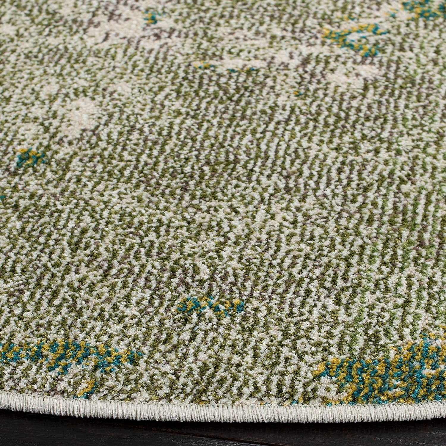 Madison Collection Area Rug - 5' Round, Green & Ivory, Modern Abstract Design, Non-Shedding & Easy Care, Ideal for High Traffic Areas in Living Room, Bedroom (MAD499Y)