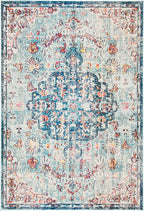 Madison Collection Accent Rug - 4' X 6', Navy & Light Blue, Medallion Distressed Design, Non-Shedding & Easy Care, Ideal for High Traffic Areas in Entryway, Living Room, Bedroom (MAD447K)