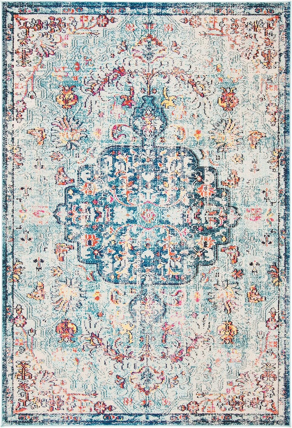 Madison Collection Accent Rug - 4' X 6', Navy & Light Blue, Medallion Distressed Design, Non-Shedding & Easy Care, Ideal for High Traffic Areas in Entryway, Living Room, Bedroom (MAD447K)