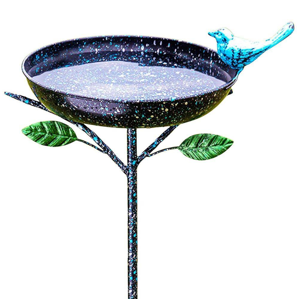 41 In. Metal Bird Bath with Stake and Decorative Cast Iron Bird for Outdoor Garden Yard Decor