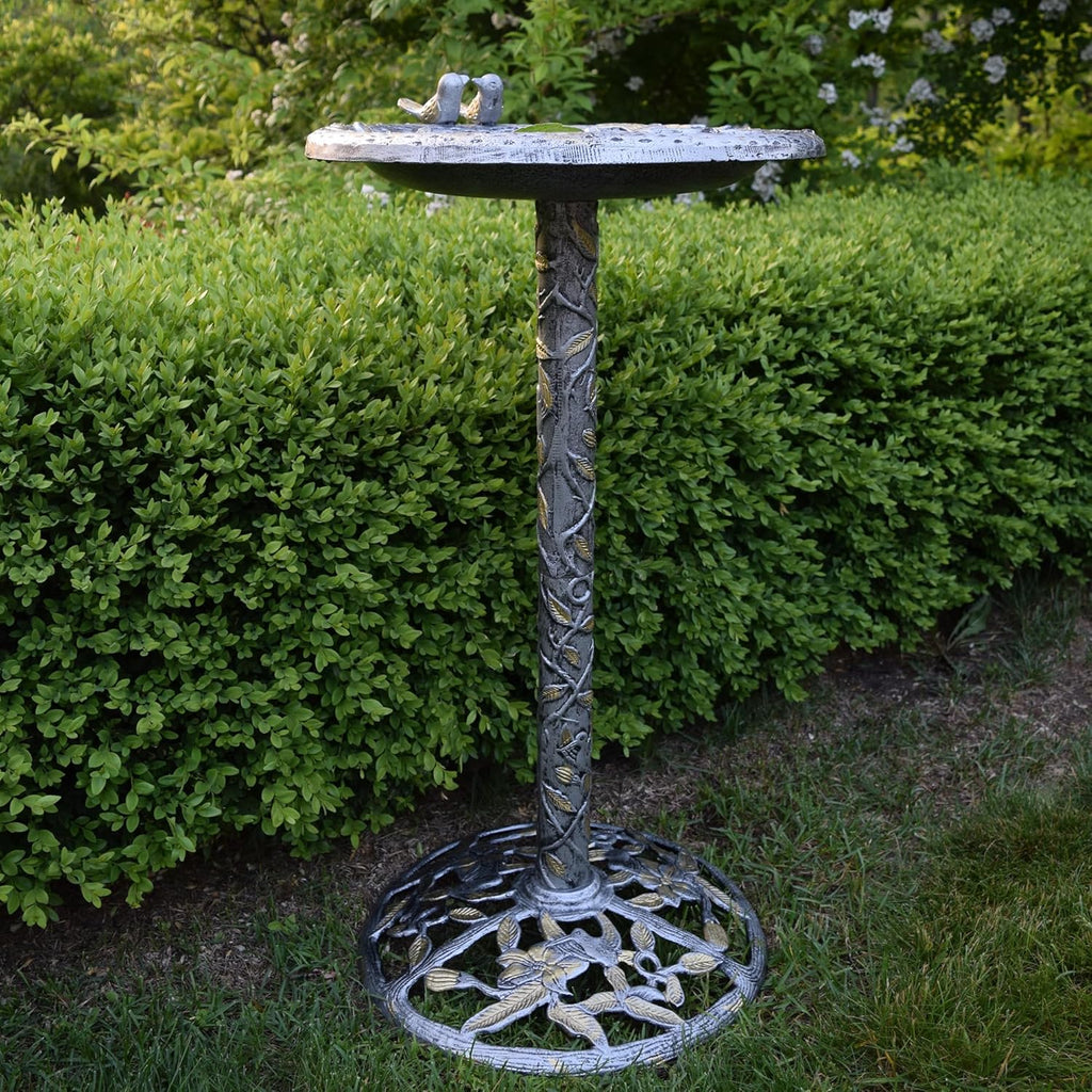 5131AP Antique Pewter Hummingbird Design Aluminum Birdbath, Silver