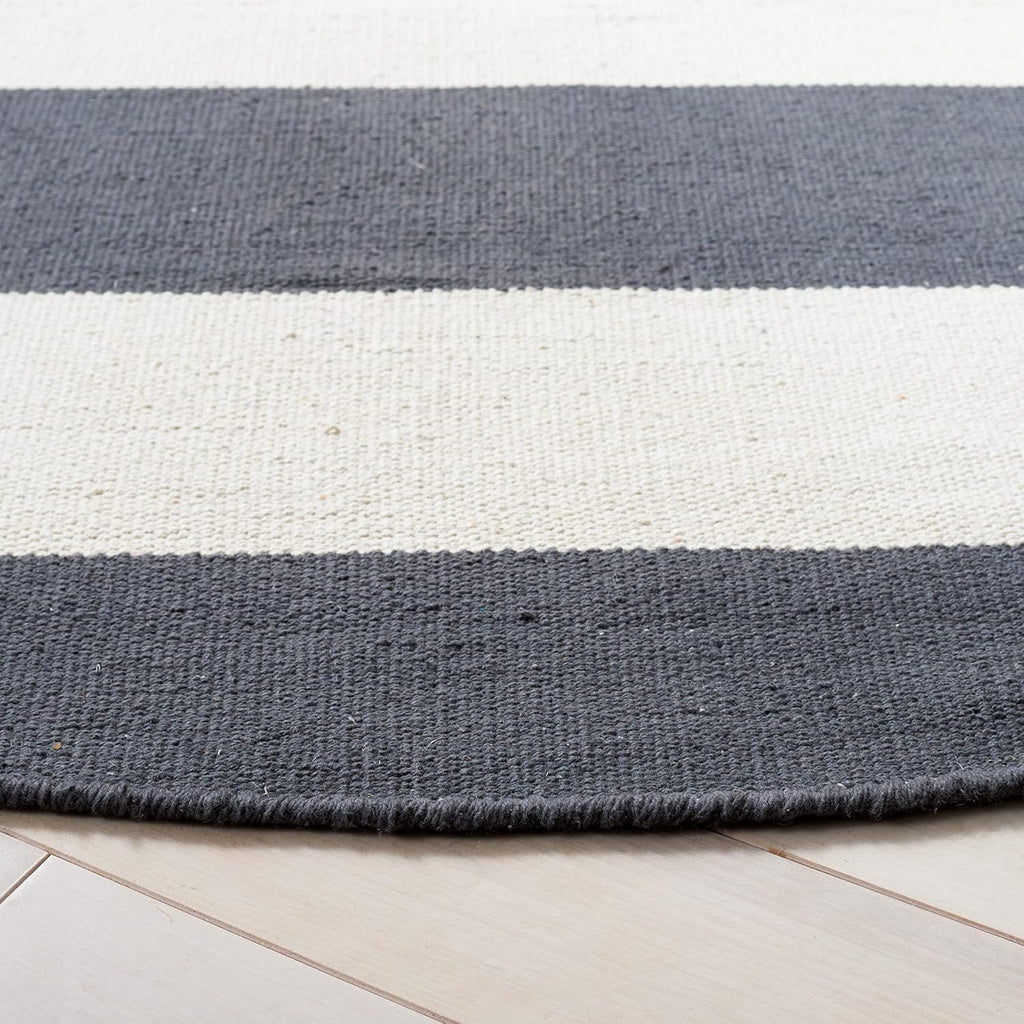 Montauk Collection Area Rug - 8' Round, Grey & Ivory, Handmade Flatweave Cotton, Woven Texture, Farmhouse Stripe Pattern, Ideal for Living Room, Bedroom, Dining Space (MTK712G)