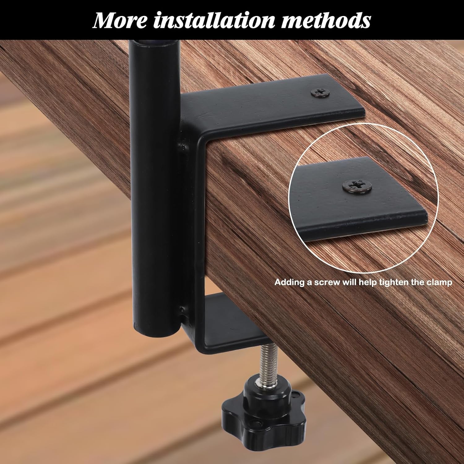 Deck Bird Feeder Pole, 42 Inches, Multiple Hooks, Adjustable, Detachable, Heavy Duty Steel, Stable, Black, Birdfeeders Porch for Deck Kit for outside Bird Feeders and Plant Hangers