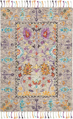 Blossom Collection Accent Rug - 4' X 6', Grey & Multi, Handmade Tassel Wool, Ideal for High Traffic Areas in Entryway, Living Room, Bedroom (BLM453A)