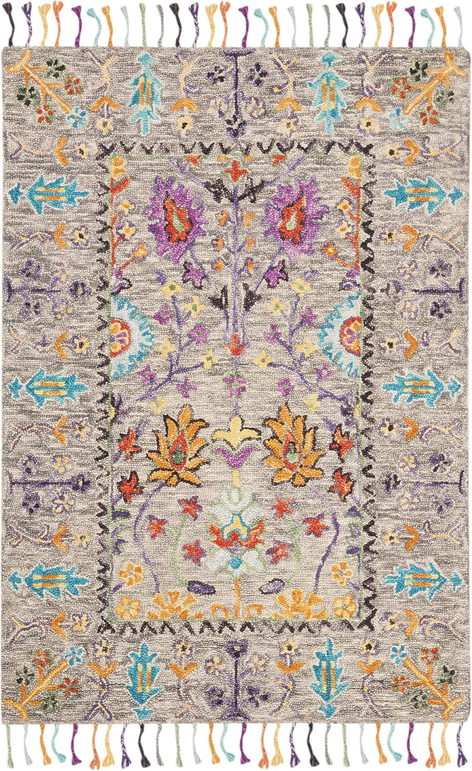 Blossom Collection Accent Rug - 4' X 6', Grey & Multi, Handmade Tassel Wool, Ideal for High Traffic Areas in Entryway, Living Room, Bedroom (BLM453A)