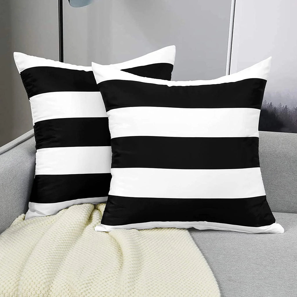 2 Pack Black and White Striped Throw Pillow Covers 18 X 18 Inch Outdoor Patio Pillows Cushion Cover Waterproof Pillow Cases for Couch Pillows Sofa