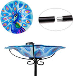 Bird Baths for Outdoors with Metal Stake, Glass Bird Feeder Tray, Bird Baths Bowl for outside Garden Yard Backyard Bird Lovers