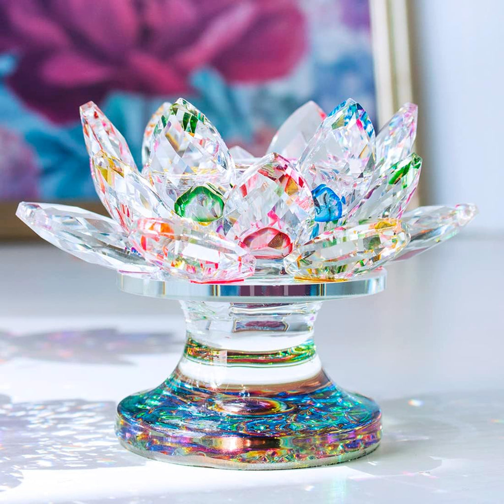 Colorful Crystal Lotus Flower Candle Holder Tealight Holders (4.5Inch-Multi)