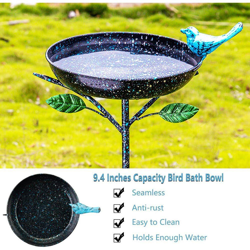 41 In. Metal Bird Bath with Stake and Decorative Cast Iron Bird for Outdoor Garden Yard Decor
