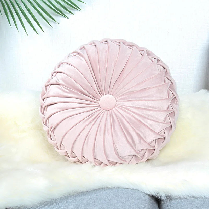 Velvet Pleated round Pumpkin Throw Pillow for Couch Floor Home Decor Cushion Coussin Home Decor Sofa Chair Bed Car Cojin 33Cm