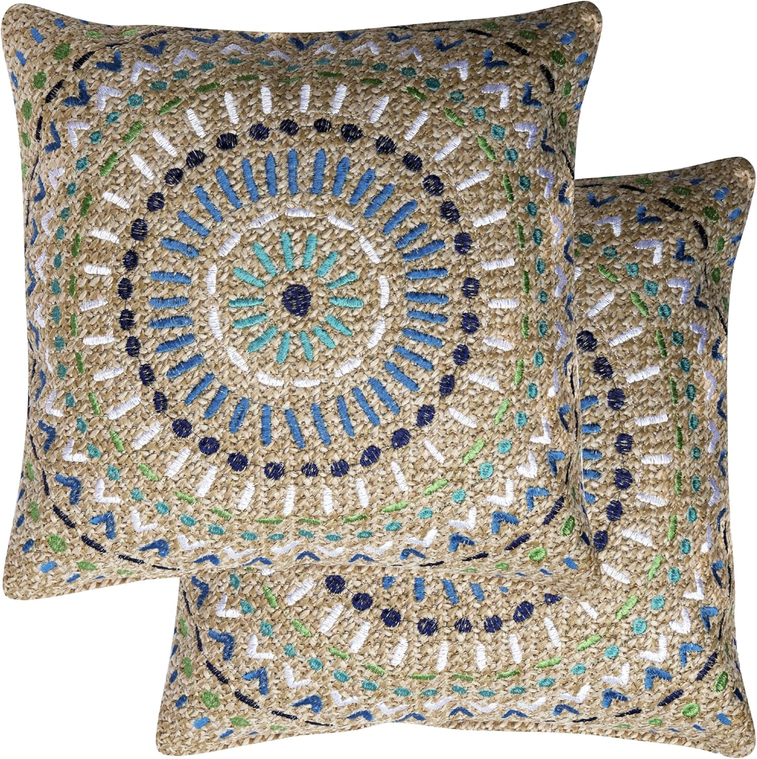 Outdoor Square Toss Pillow Set, 17" H X 17" L, Raffia Medallion Poolside Outdoor Pillows