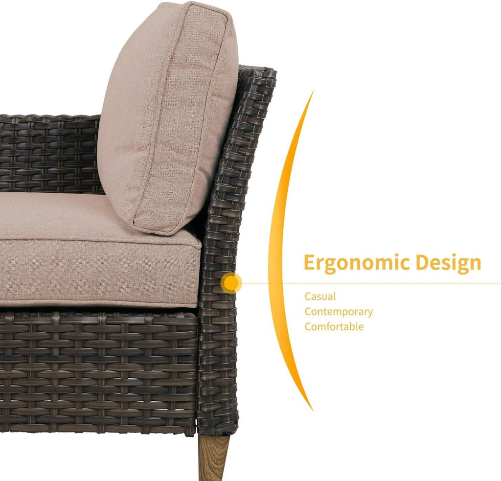 Sofa Sets Outdoor Furniture Sets, Wicker Patio Furniture 7-Piece Sectional Sofa with Thick Olefin Cushions for Yard Garden Porch for Six (Beige Sofa Set for Six, 7 PCS)