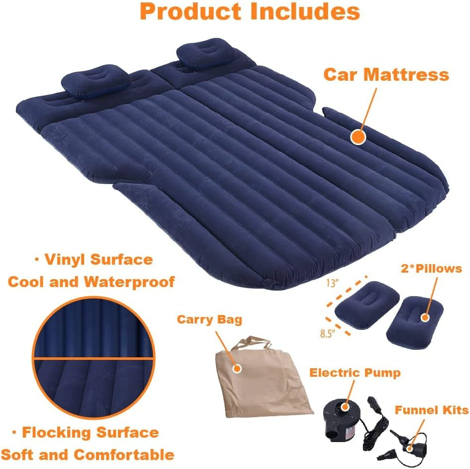 Car Air Mattress, Inflatable Car Mattress for Back Seat, Car Bed with Air Pump, Home Sleeping Pad (SUV Blue)