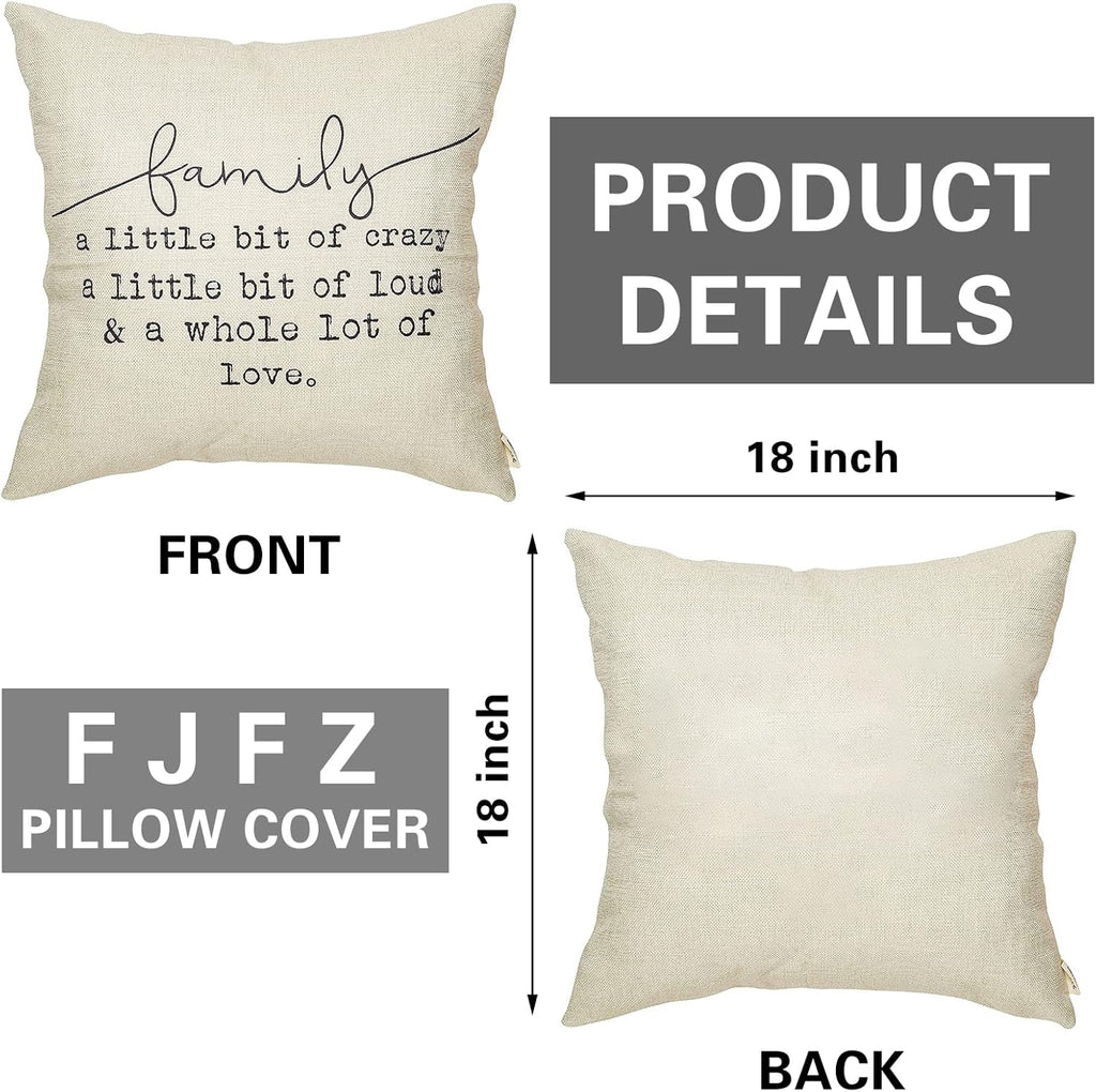 Family a Little Bit of Crazy Decorative Throw Pillow Covers, Farmhouse Quote Home Rustic Decorations, Christmas Inspirational Gifts Winter Cotton Linen Cushion Case Decors for Sofa Couch 18 × 18